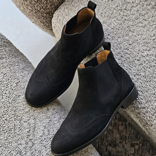 RNK Wade Black Suede Chelsea Brogue Detailing Boots