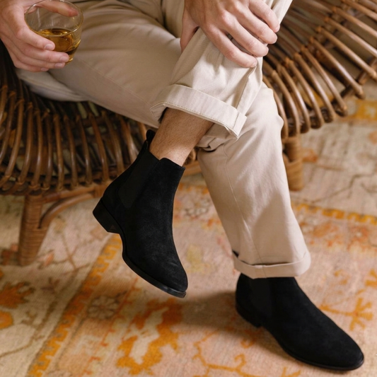 RNK Wellington Brun Suede Chelsea Boots in Black