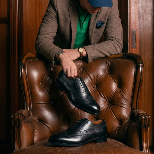 RNK Domani Nero Wingtip Oxford Brogue Shoes in Black