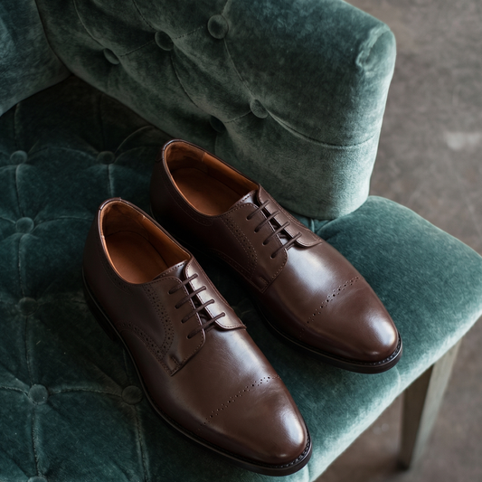 RNK Derby Punch Brown Leather Derby Shoes – Perforated Formal Shoes for Men