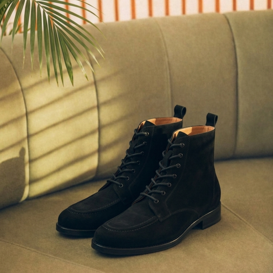 RNK Cooper Black Suede Leather Derby Boots