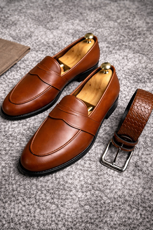 Alberto – Tan Leather Belgian Loafers for Men