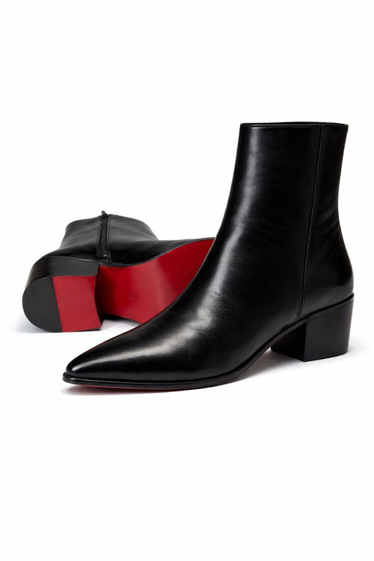 Black Beast – Premium Black Leather High-Heel Ankle Boots for Men