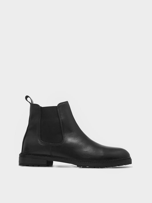 RNK BRONX MIDNIGHT – Black Chelsea Boots for Men in Crust Leather
