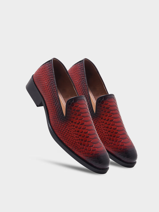 RNK CARMINE – Red Python-Texture Leather Loafers for Men