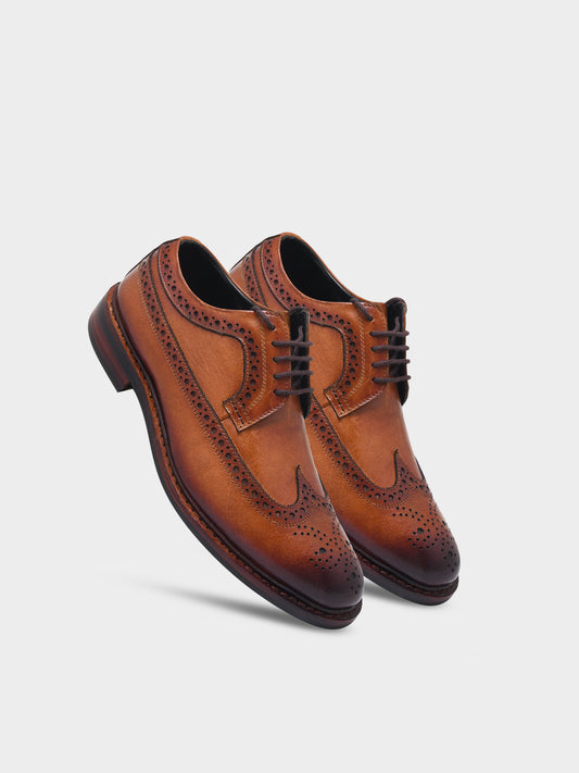The Oxfordshire — Goodyear Welted Full Brogue Derby in Hand-Patina Tan Calf Leather | RNK LUXE
