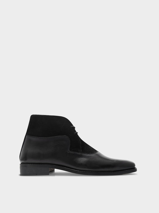 The Fusion (Jet Black) - Square Toe Chukka Boot in Black Suede & Calf Leather