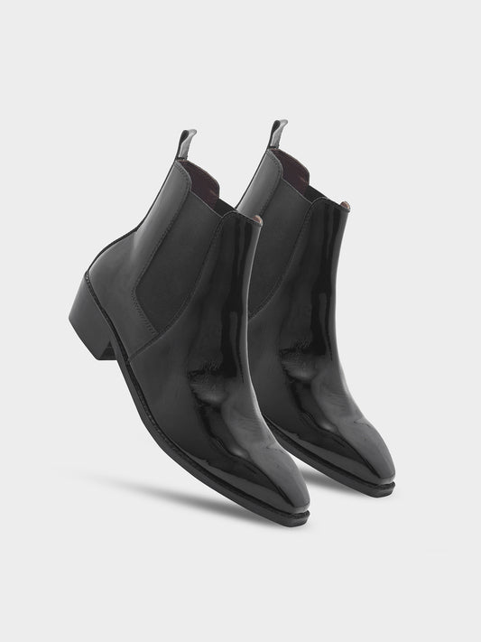 Loki – Premium Patent Leather Chelsea Boot in Jet Black