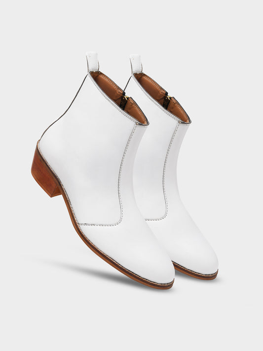 Blanco (White) - Cuban Heel Leather Boots for Men