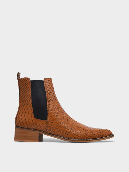 Textured Leather Chelsea Boots in Tan