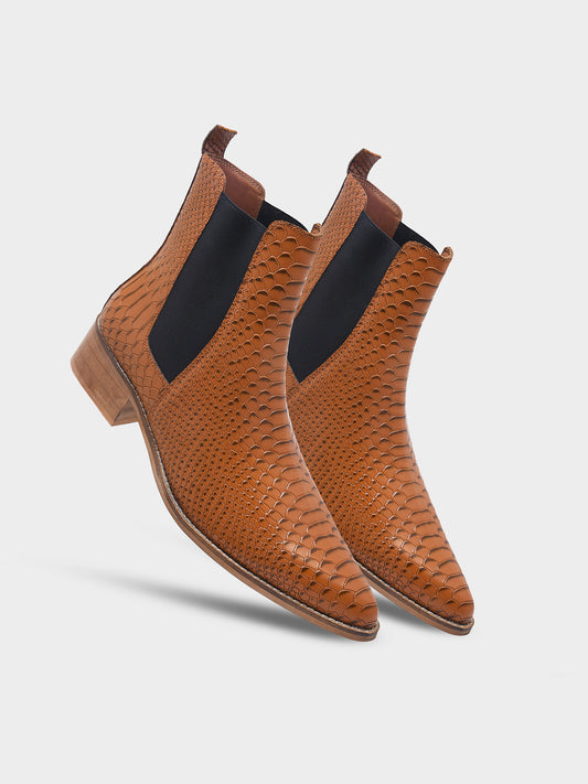 Textured Leather Chelsea Boots in Tan