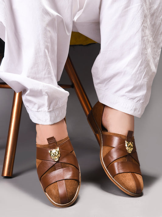 Lion Crest Leather Peshawari Sandals