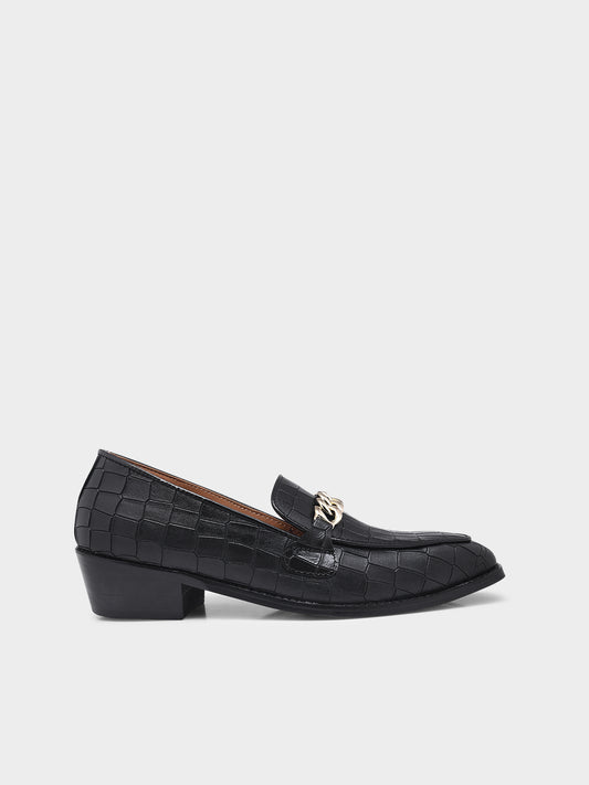 Noir Luxe Croc - Embossed Chain Loafers