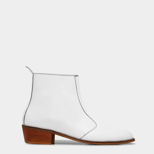 Blanco (White) - Cuban Heel Leather Boots for Men | Customizable Square or Pointed Toe | Premium Sheep Leather