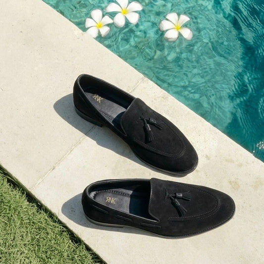 RNK Classic Luxos in Black - Men's Tassel Loafers in Suede Leather