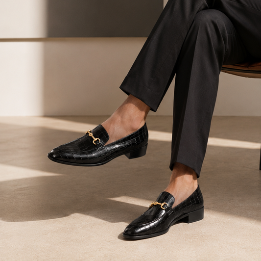 RNK Crocodile Texture Slip-ons (Black Edition)
