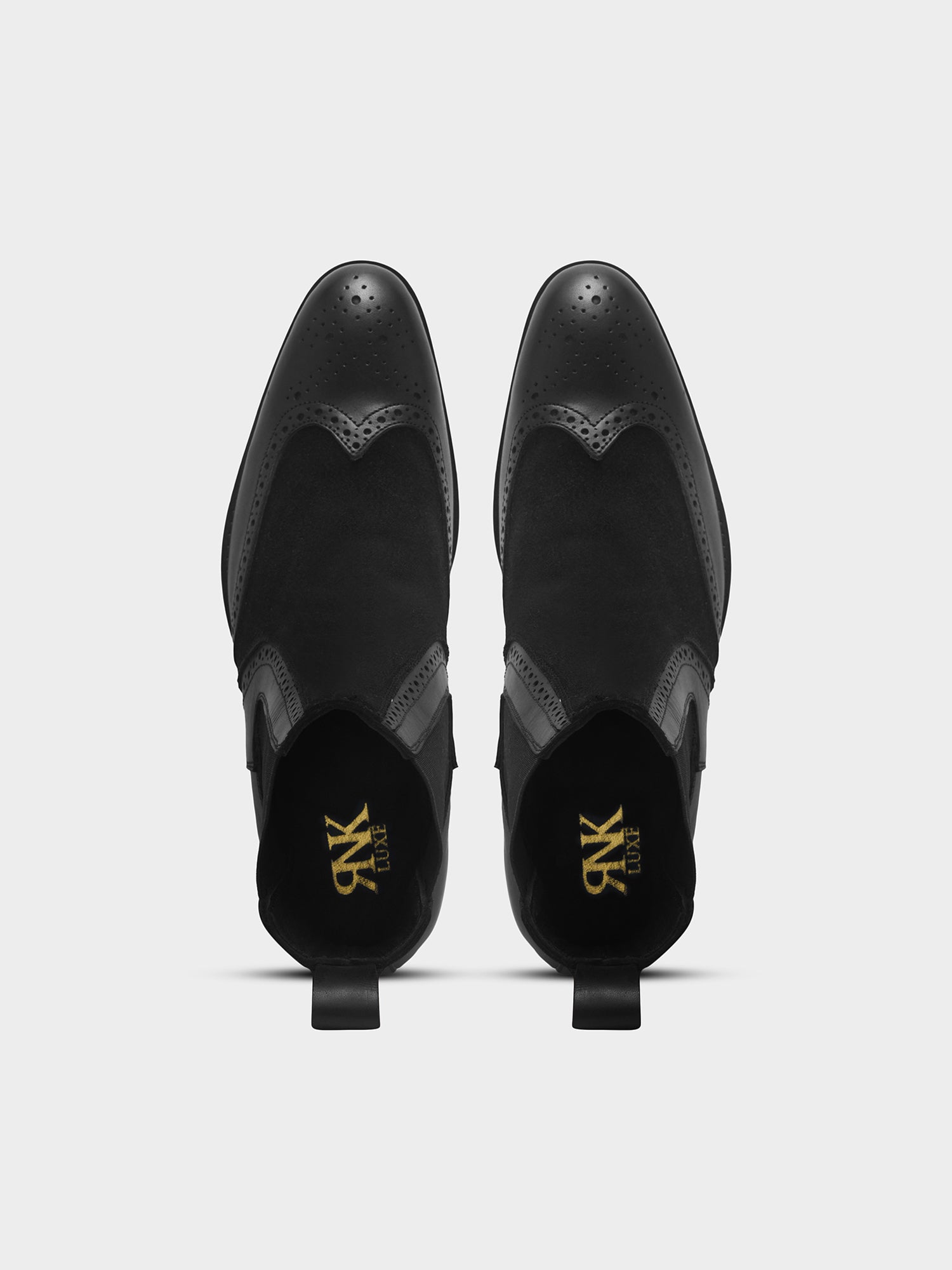 The Wing (Black) - Wingtip Brogue Chelsea Boots | RNK LUXE