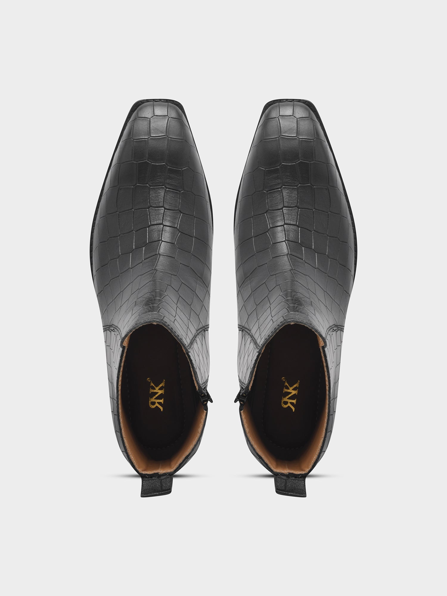 Leonardo Black - Men's Croco Textured Leather Side Zip Boots (Cuban Heel)