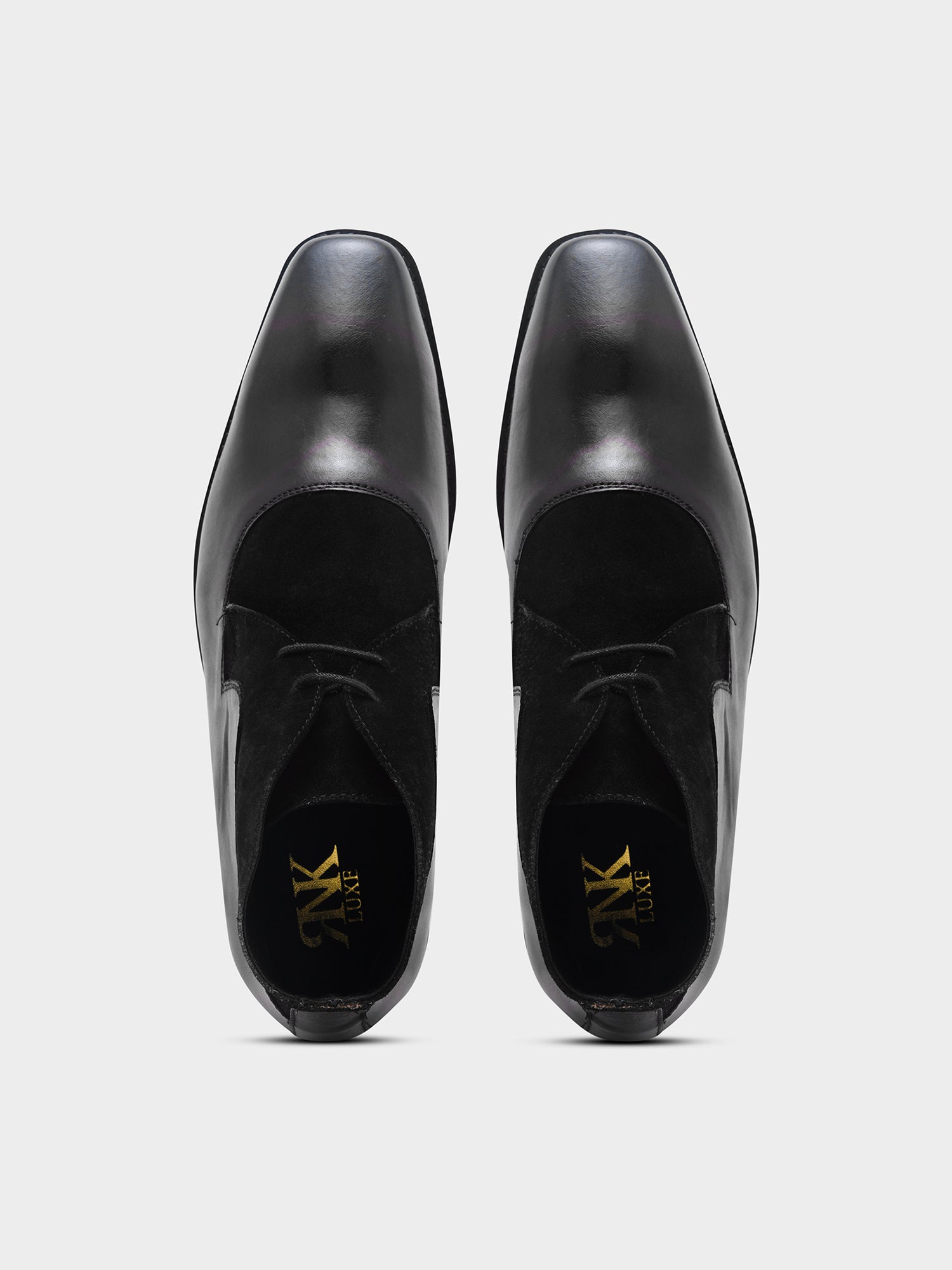 The Fusion (Jet Black) - Square Toe Chukka Boot in Black Suede & Calf Leather