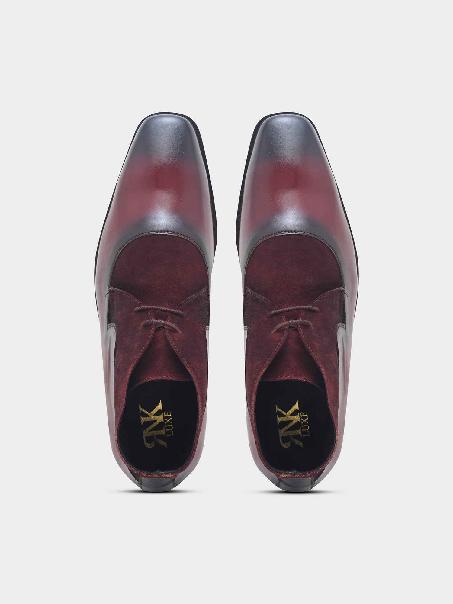 The Fusion (Oxblood) - Square Toe Chukka Boot in Black Suede & Calf Leather