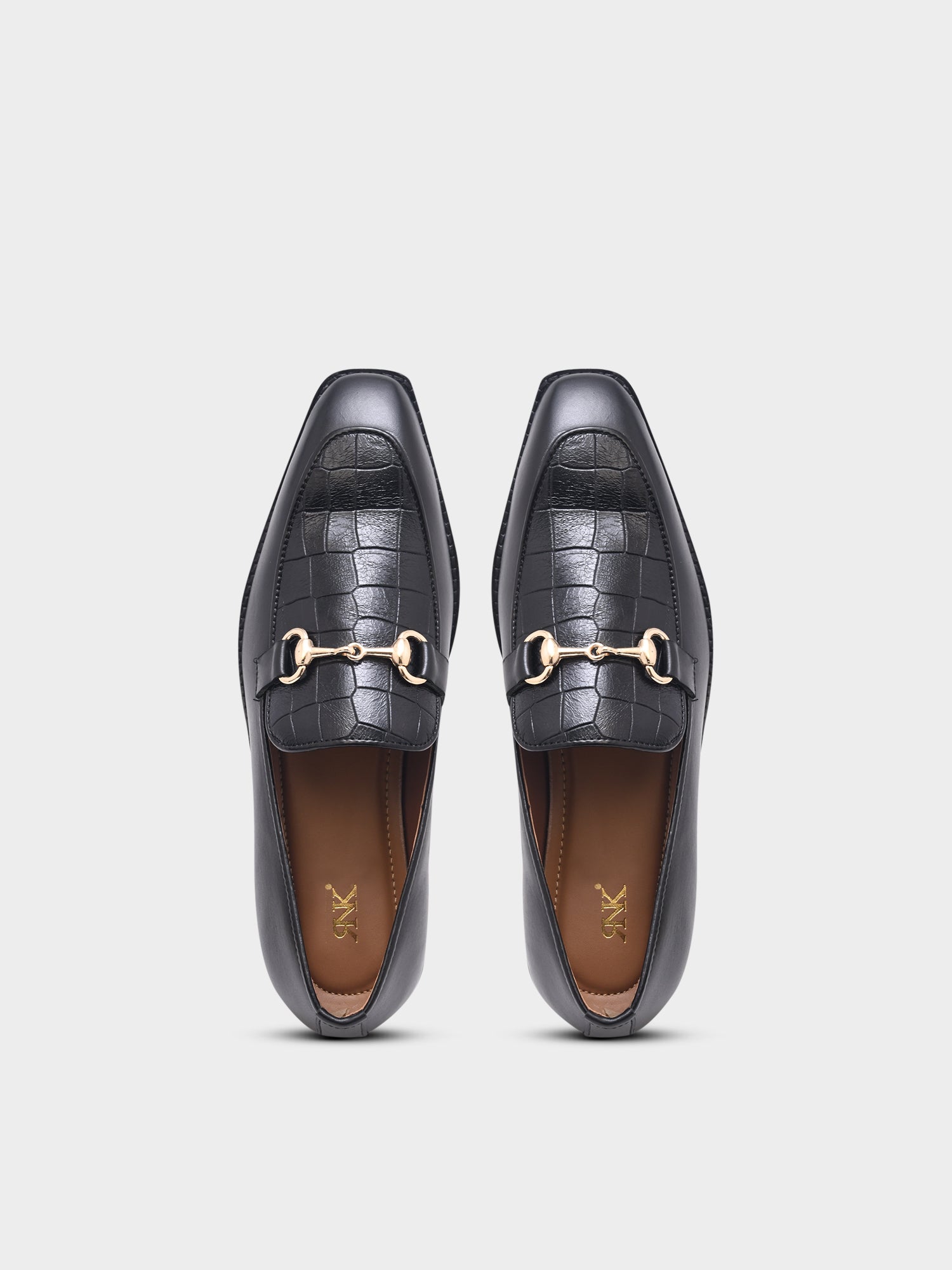 Richie Rich – Black Horsebit Loafers with Croc-Embossed Detail and Cuban Heel