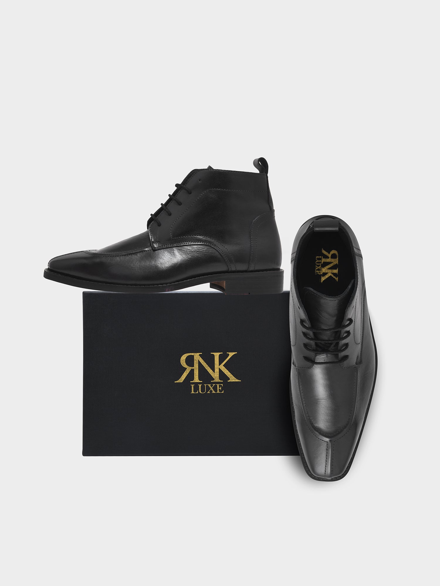 RNK Vesper Black Boot | Premium Men’s Sleek Lace-Up Derby Ankle Boots