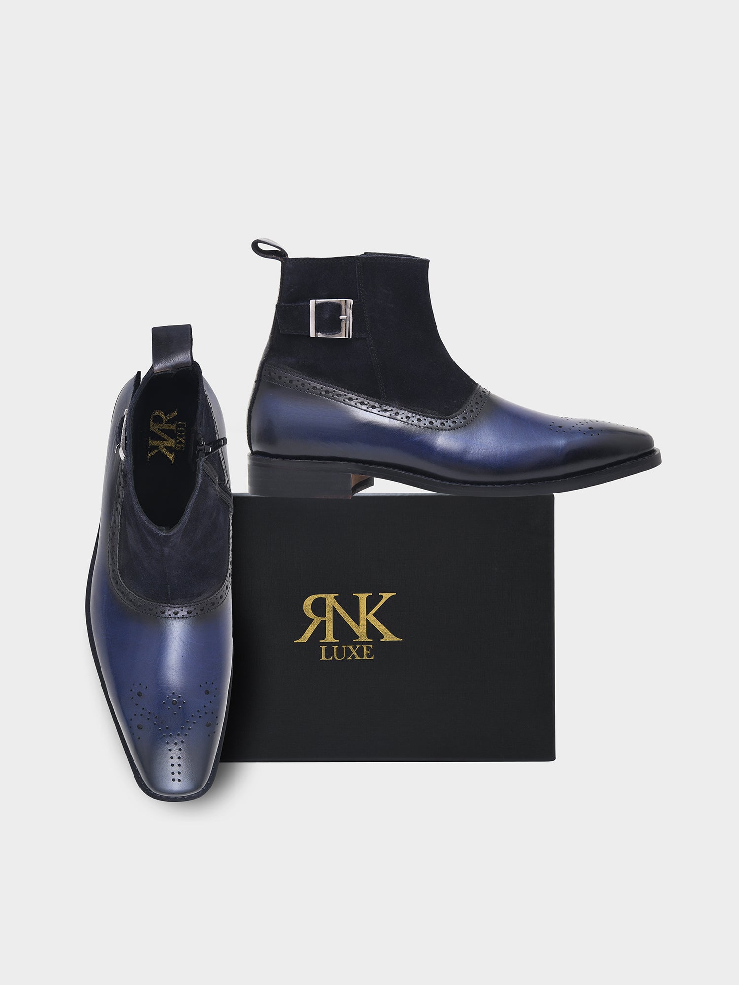 Eclipse (Navy Blue) - Handcrafted Dual Tone Jodhpur Boots | RNK LUXE