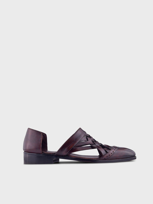 RNK PADUKA – Dark Brown Woven Leather Sandals for Men