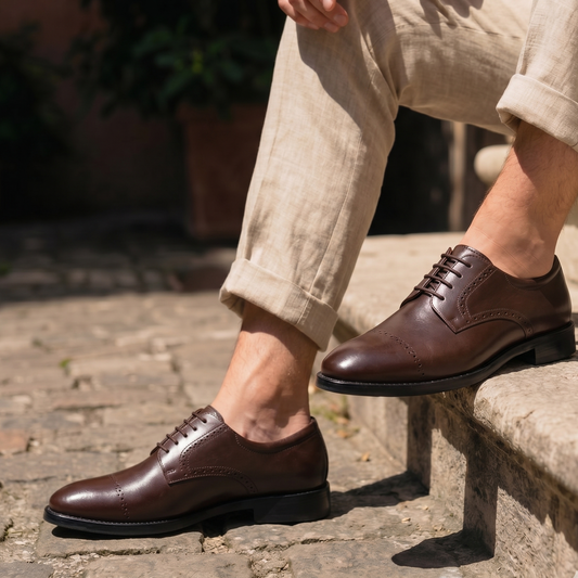RNK Derby Punch Brown Leather Derby Shoes – Perforated Formal Shoes for Men