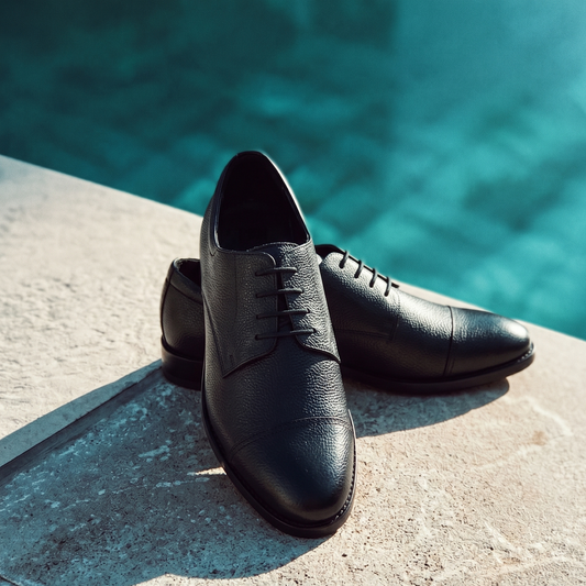 RNK Moscow Black Cap Toe Derby Shoes for Men – Premium Textured Leather Formal Shoes