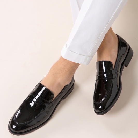 RNK Alex Black Patent Leather Penny Loafers