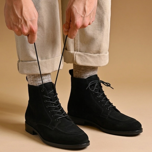 RNK Cooper Black Suede Leather Derby Boots