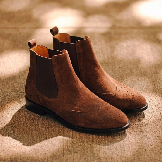 RNK Wade Brown Suede Chelsea Brogue Detailing Boots
