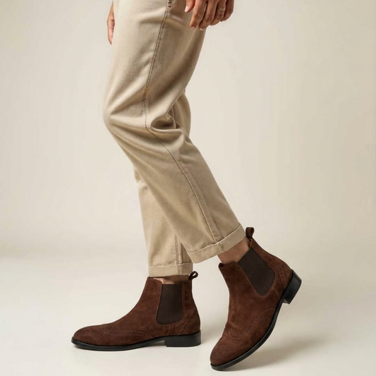 RNK Wade Brown Suede Chelsea Brogue Detailing Boots