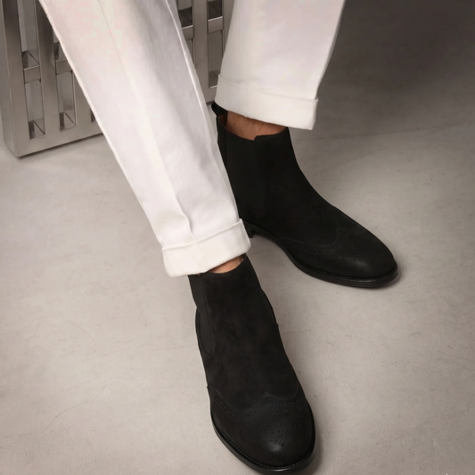 RNK Wade Black Suede Chelsea Brogue Detailing Boots