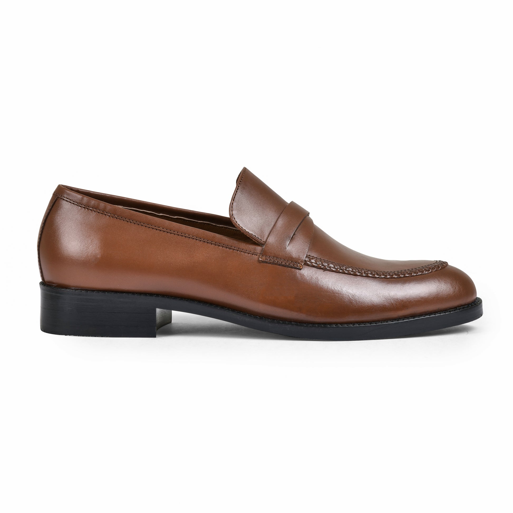 Brown leather loafer shoe on a white background