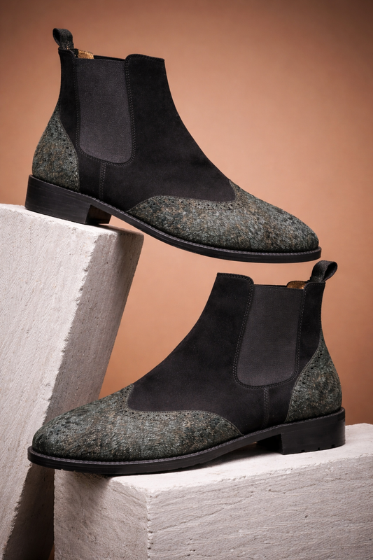 Alessandro – Black Textured Chelsea Boots in Embossed Leather