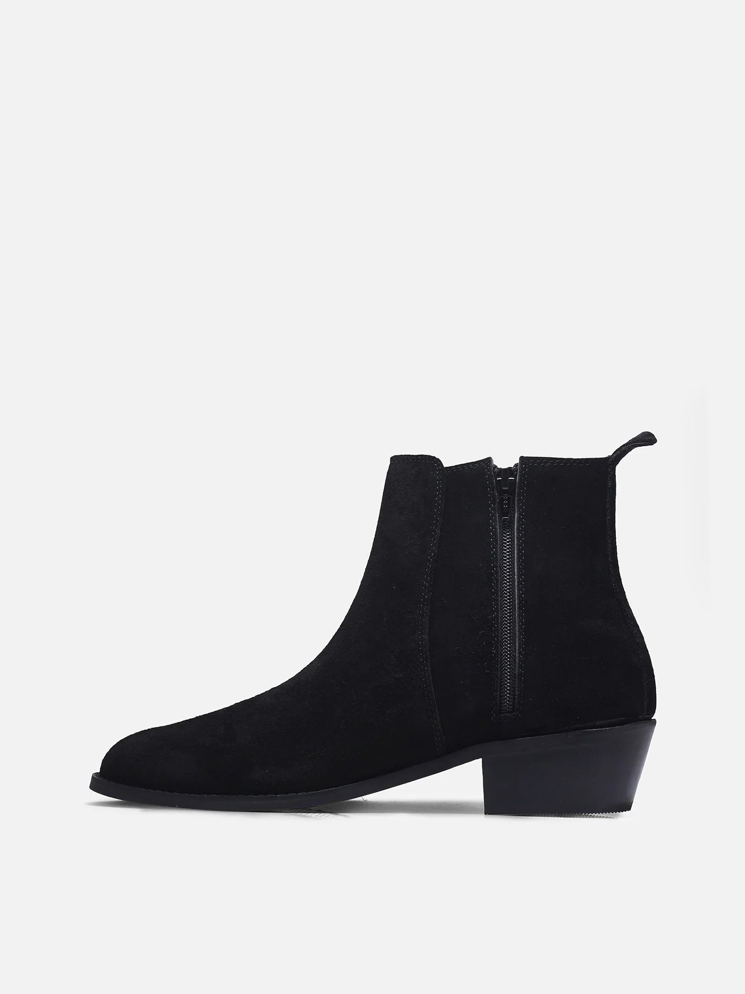 Black suede boots with a side zip | RNK LUXE