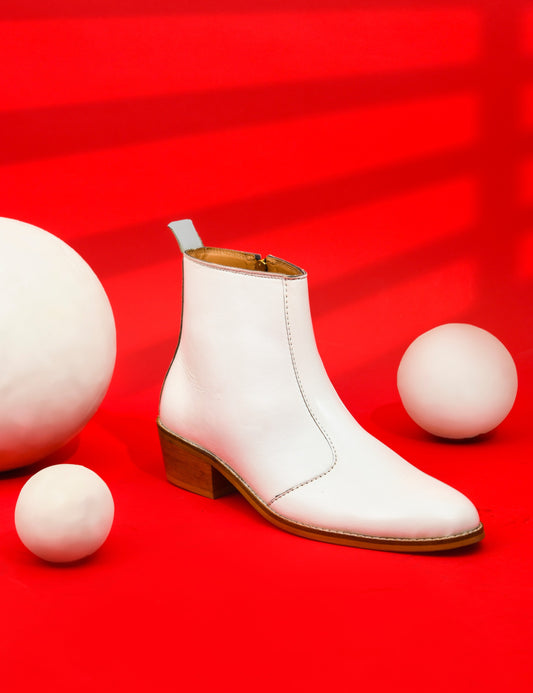 Blanco (White) -  Cuban Heel Leather Boots for Men