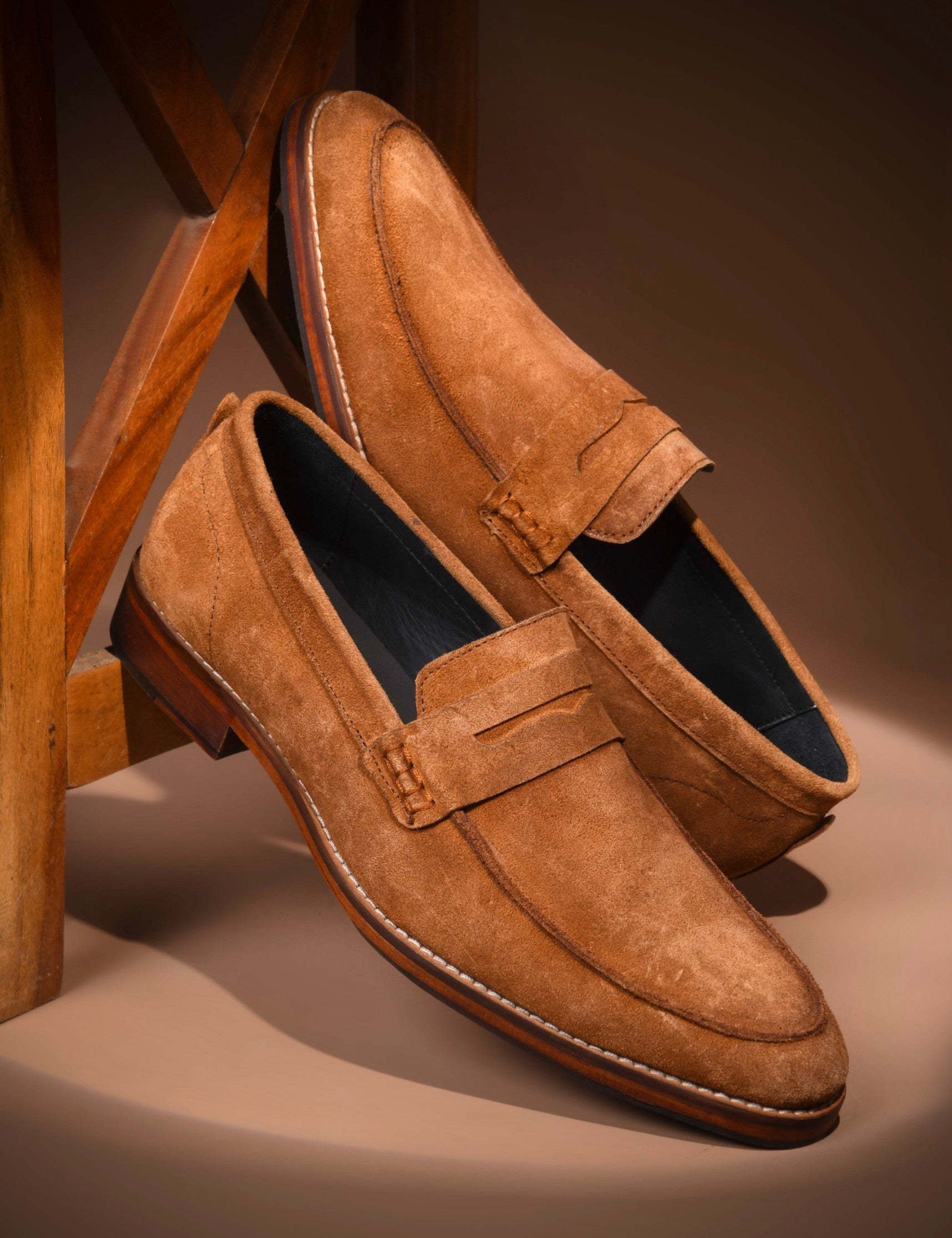 RNK CAMELLO – Premium Tan Suede Penny Loafers for Men