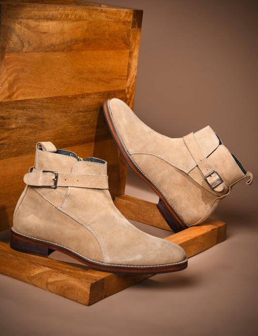 RNK DUNE SAND – Premium Light Beige Suede Jodhpur Boots for Men