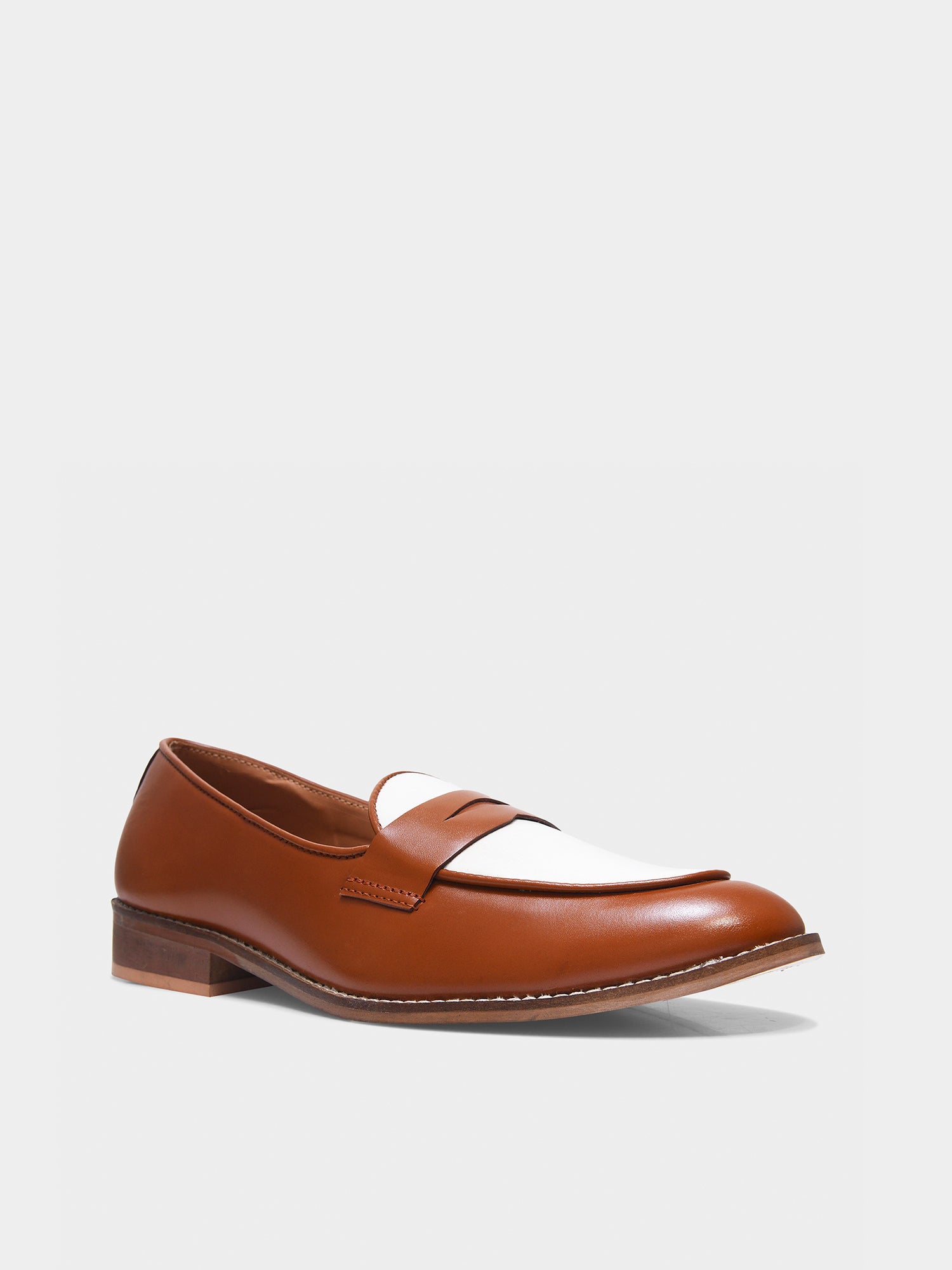Tan and White Leather Loafers
