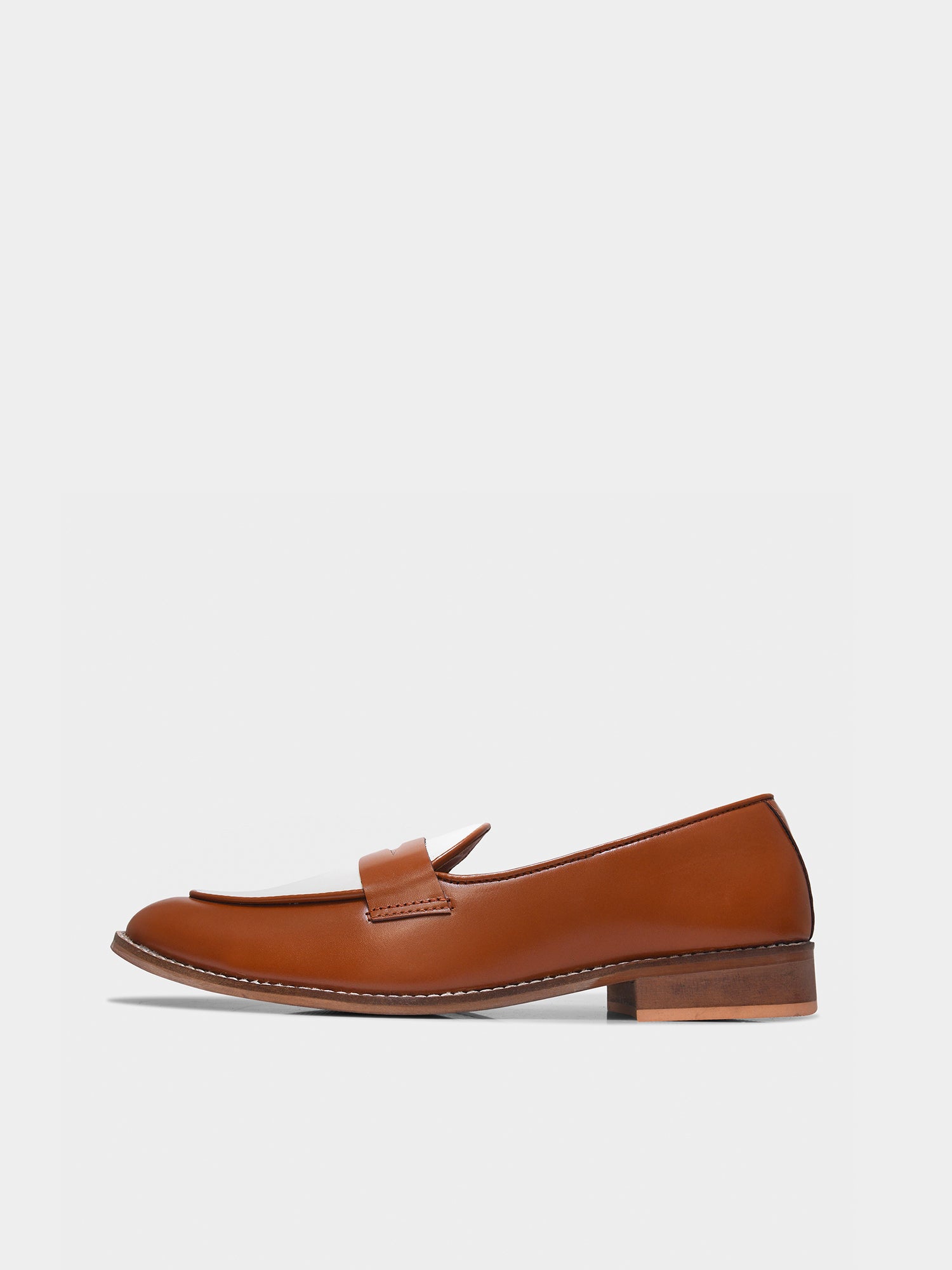 Tan and White Leather Loafers
