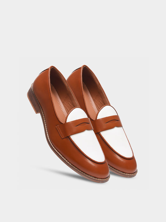 Tan and White Leather Loafers