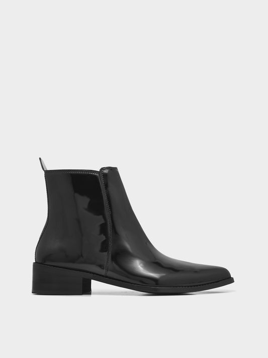Loki – Pointed Toe Vegan Leather Boot with Side Zip in Jet Black