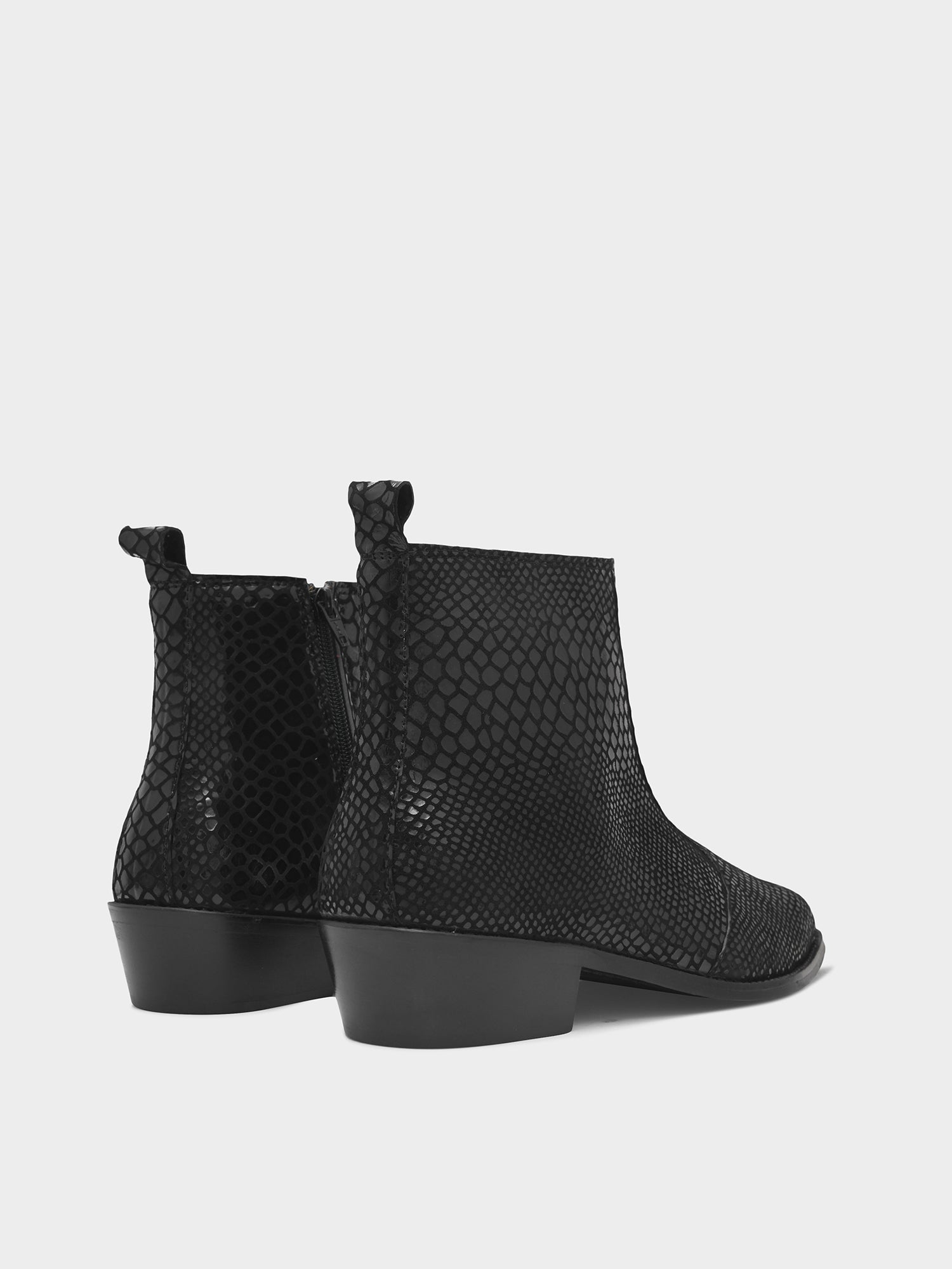 Morgoth - Sqaure Toe Cuban Heel Boot in Black Snakeskin-Textured Leather | RNK LUXE