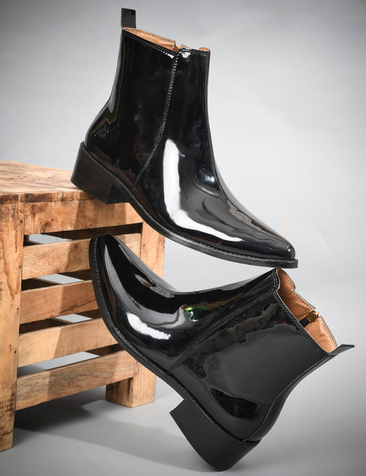 Loki – Pointed Toe Vegan Leather Boot with Side Zip in Jet Black