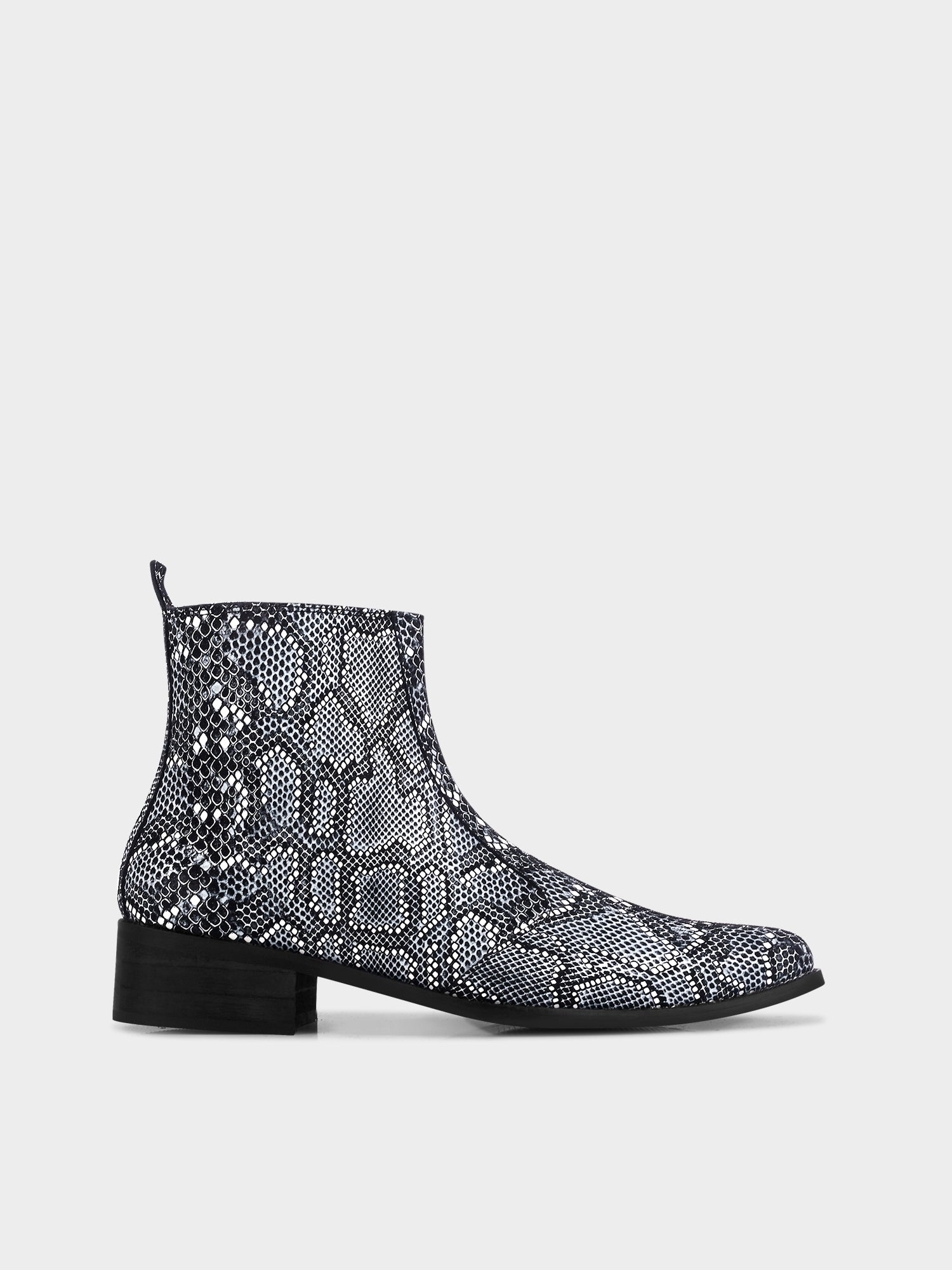 RNK Luxe Medusa Rex boots – luxury men’s ankle boots in textured snakeskin leather with pointed toe and Cuban heel