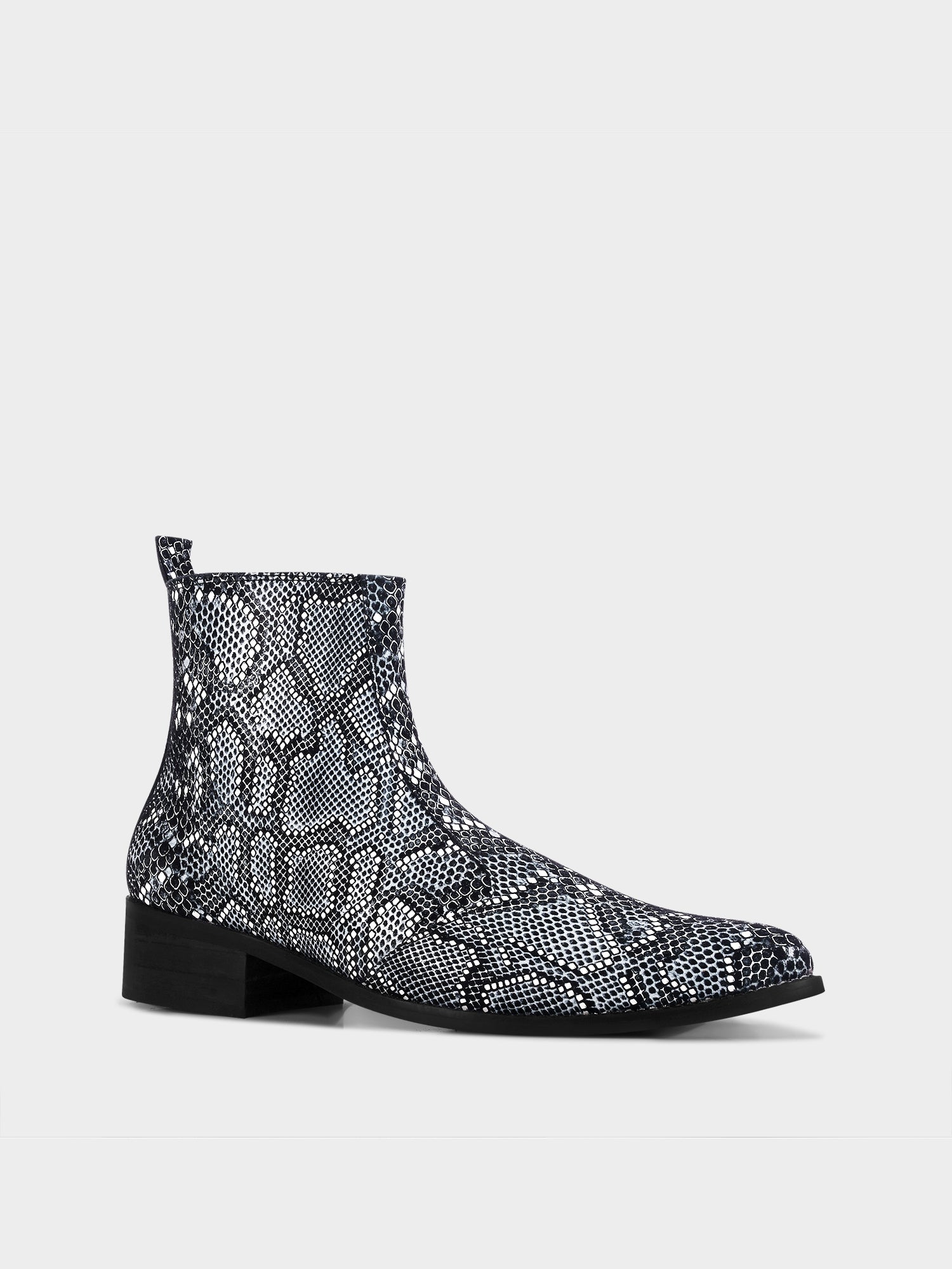 RNK Luxe Medusa Rex boots – luxury men’s ankle boots in textured snakeskin leather with pointed toe and Cuban heel