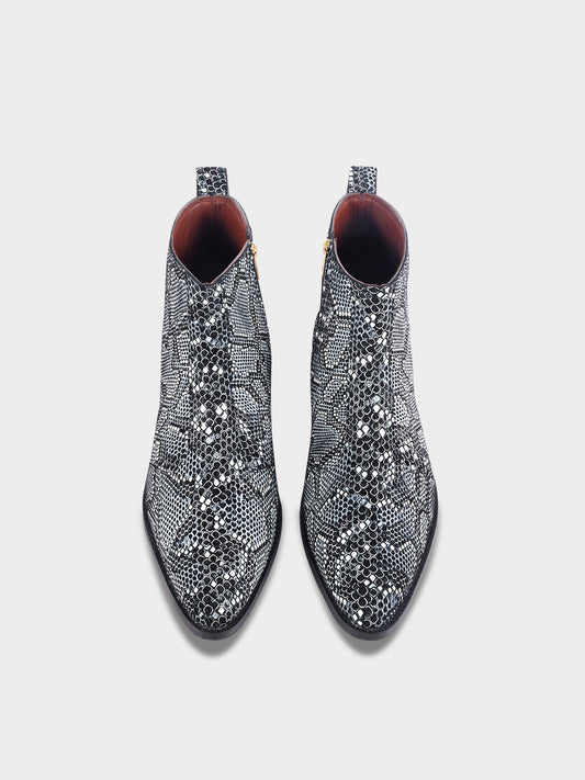 RNK Luxe Medusa Rex boots – luxury men’s ankle boots in textured snakeskin leather with pointed toe and Cuban heel